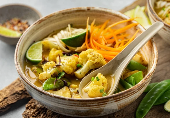 Рецепт «Карри с&nbsp;кокосовым молоком, цветной капустой и&nbsp;лапшой удон»