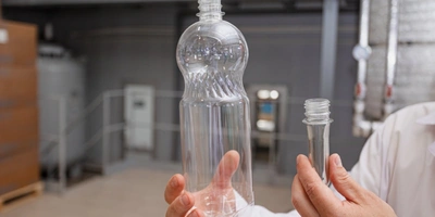  Из&nbsp;такой маленькой преформы (справа) выдувается бутылка объёмом 1 литр (слева) 