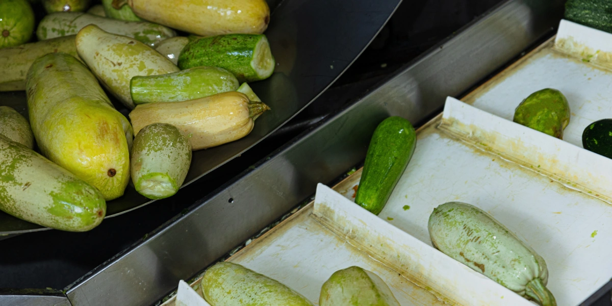 Очищенные от&nbsp;первичной грязи кабачки поступают в&nbsp;барабан, где с&nbsp;помощью щёток очищаются повторно