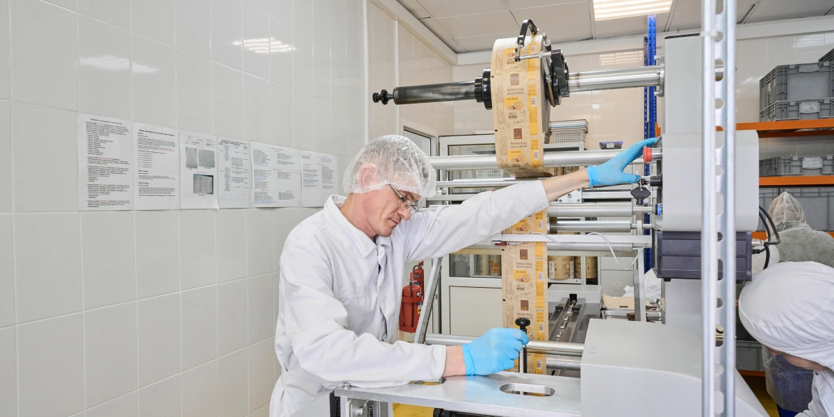 Упаковочные пакеты формируются в&nbsp;подобие тоннеля, в&nbsp;который заходит шоколадка. Затем машина сразу же запаивает упаковку и&nbsp;ножами отрезает её от&nbsp;общей ленты