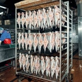 При холодном копчении в&nbsp;некоторые виды рыбы вставляют шпонки, чтобы продукт лучше просох изнутри. Затем развешивают гирляндой и&nbsp;направляют в&nbsp;термокамеру