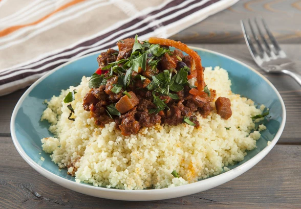 Рецепт «Быстрый кус-кус с&nbsp;фаршем и&nbsp;овощным соте»