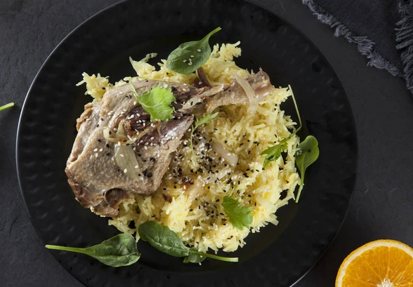 Рецепт «Апельсиновый рис с&nbsp;уткой конфи»