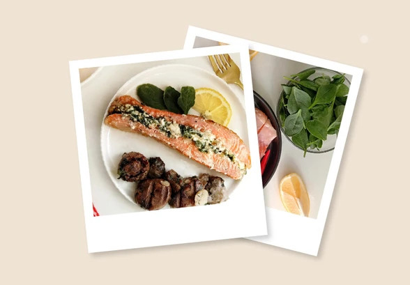 Рецепт «Форель, фаршированная шпинатом, фетой и&nbsp;козьим сыром»