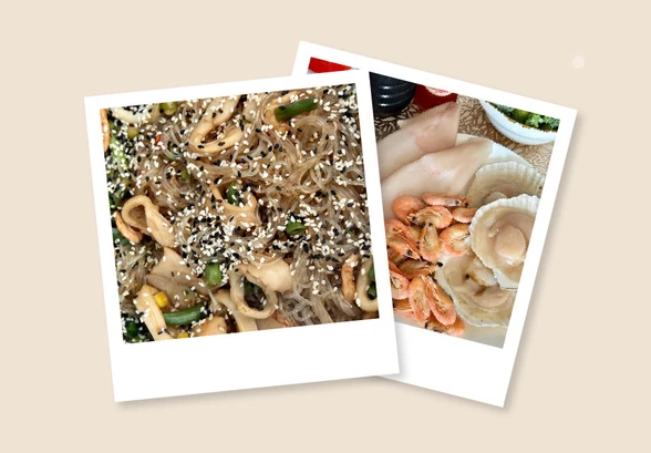 Рецепт «Фунчоза с&nbsp;морепродуктами и&nbsp;овощами»