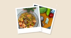 Паста из&nbsp;кабачка с&nbsp;морепродуктами в&nbsp;сырном соусе