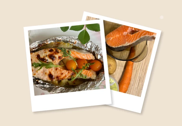 Рецепт «Форель на&nbsp;подушке из&nbsp;овощей с&nbsp;сыром страчателла»