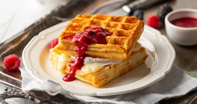 Картофельные вафли с&nbsp;сыром и&nbsp;ягодным соусом
