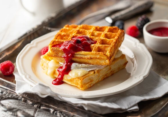 Рецепт «Картофельные вафли с&nbsp;сыром и&nbsp;ягодным соусом»